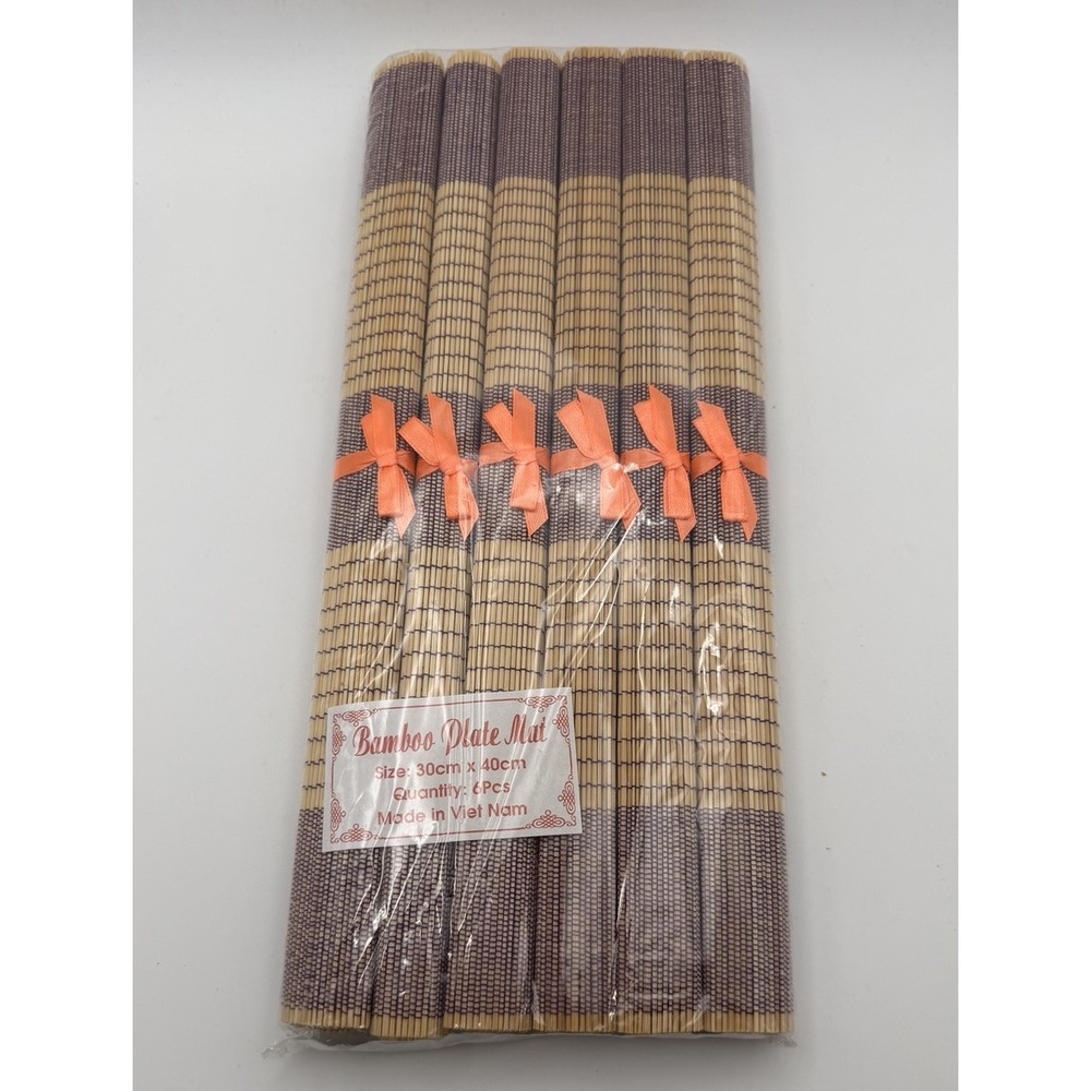 Bamboo Placemats Set of 6 Woven Brown Tan 12x16 Made in Vietnam New
